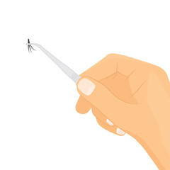 tweezers with fake eyelashes; eyelash extension procedure -vector illustration