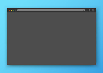 The design of the web browser window in gray on a blue background. Vector frame of a website template with a shadow. Vector EPS 10.