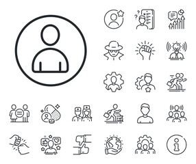 Profile Avatar sign. Specialist, doctor and job competition outline icons. User line icon. Person silhouette symbol. Avatar line sign. Avatar placeholder, spy headshot icon. Strike leader. Vector