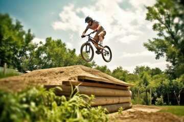 Fototapeta premium Exhilarating moments as the BMX cyclist takes off on daring jumps