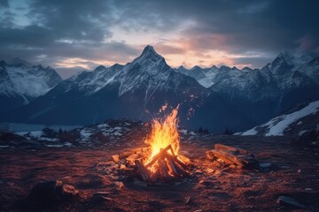 camp fire in thealp  mountains