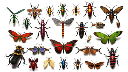 Different insects, bugs types collection photo realistic. isolated transparent background, generative ai - obrazy, fototapety, plakaty
