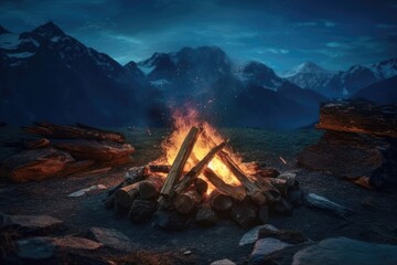 camp fire in the mountains