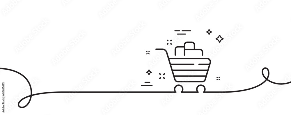 Poster grocery basket line icon. continuous one line with curl. shopping cart sign. food market symbol. gro