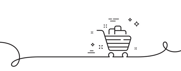 Grocery basket line icon. Continuous one line with curl. Shopping cart sign. Food market symbol. Grocery basket single outline ribbon. Loop curve pattern. Vector © blankstock