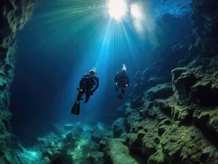 Naklejka na ściany i meble divers underwater exploration