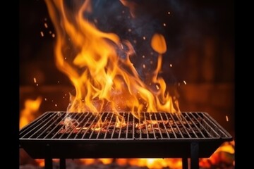 empty barbecue grill with fire