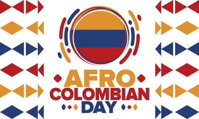 Afro-Colombian Day in Colombia. Celebrate annual in May 21. Freedom day poster. National holiday. Colombian flag. Afro-Colombian culture, history and heritage. Tradition pattern. Vector illustration