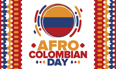 Afro-Colombian Day in Colombia. Celebrate annual in May 21. Freedom day poster. National holiday. Colombian flag. Afro-Colombian culture, history and heritage. Tradition pattern. Vector illustration
