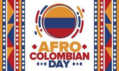Afro-Colombian Day in Colombia. Celebrate annual in May 21. Freedom day poster. National holiday. Colombian flag. Afro-Colombian culture, history and heritage. Tradition pattern. Vector illustration