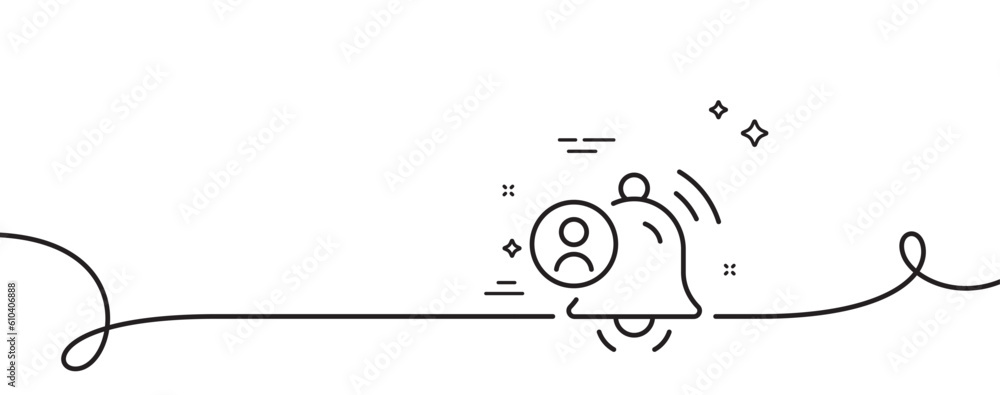 Poster user notification line icon. continuous one line with curl. alarm bell reminder sign. message alert 