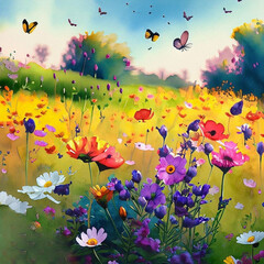 Fototapeta na wymiar landscape with butterflies
