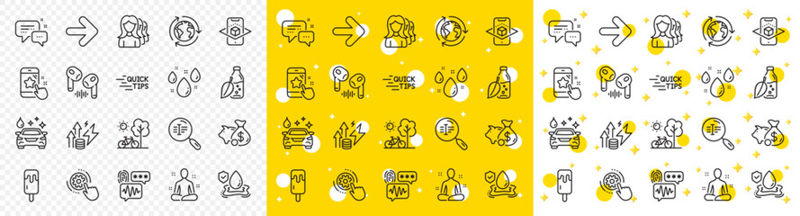 Outline Next, Search text and Employees messenger line icons pack for web with Biometric security, Outsourcing, Cogwheel settings line icon. Car wash, Education, Piggy bank pictogram icon. Vector