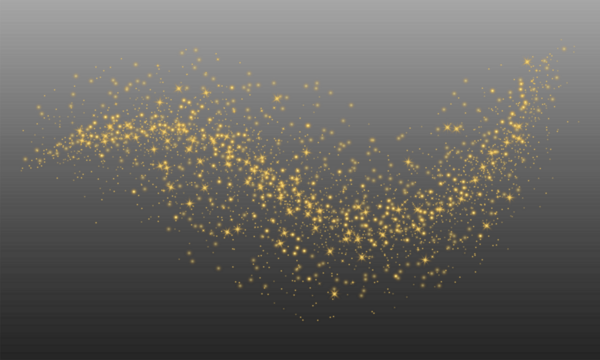 Glittering vector dust on a transparent background. Golden sparkling lights. Christmas Holiday glow particle. Magic star effect. Shine background. Festive party design. PNG image	