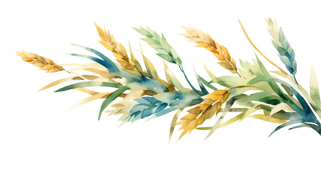 assemblage of wheat and jade abstract watercolor swashes isolated on a transparent background