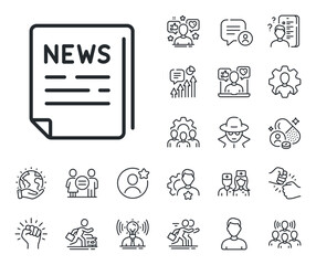 Propaganda conspiracy newspaper sign. Specialist, doctor and job competition outline icons. Fake news line icon. Wrong truth symbol. Fake news line sign. Avatar placeholder, spy headshot icon. Vector