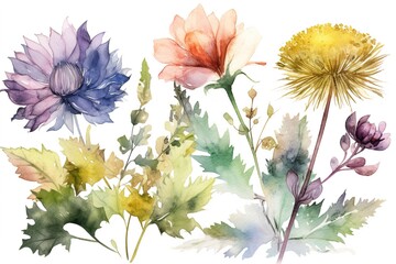 watercolor flowers isolated on white background. AI generated