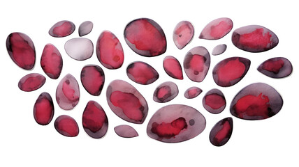 swarm of ruby and pewter abstract watercolor swashes isolated on a transparent background