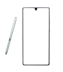 Phone Mock up / Smart phone with blank screen and smartpen isolated on transparent background 
