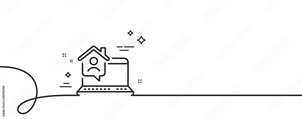 Poster work at home line icon. continuous one line with curl. outsource job sign. remote office employee sy