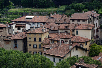 Fototapeta na wymiar Aerial view of the Citta Alta (Upper town) in Bergamo, Italy