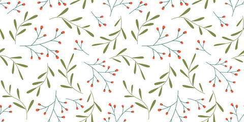 Seamless pattern with foliage and berries