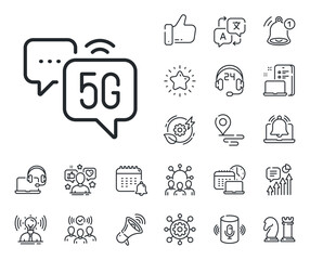Wifi wireless network sign. Place location, technology and smart speaker outline icons. 5g wi-fi internet line icon. Mobile chat symbol. 5g internet line sign. Vector
