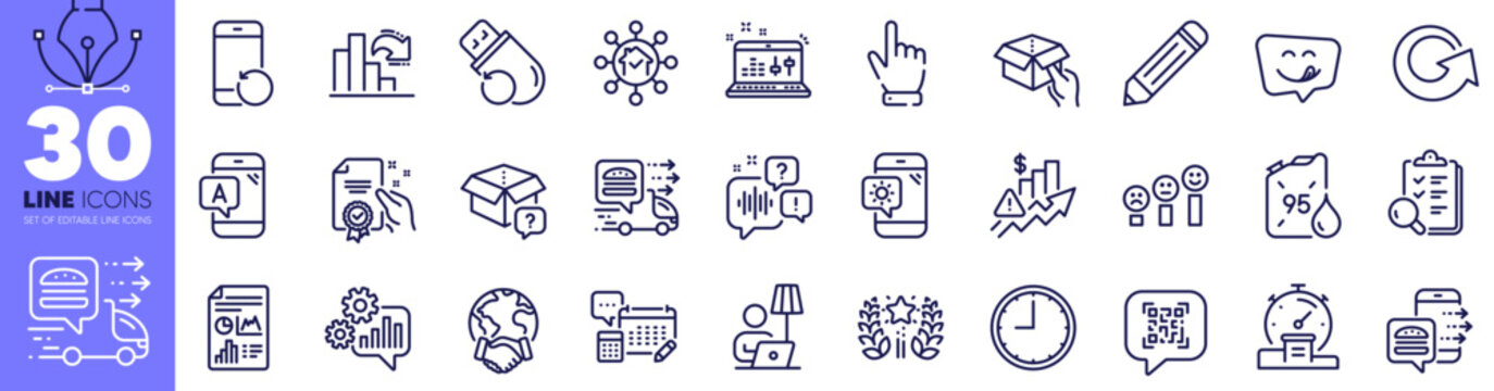 Customer satisfaction, Ab testing and Hold box line icons pack. Qr code, Weather phone, Inspect web icon. Reload, Yummy smile, Flash memory pictogram. Food order, Cursor, Certificate. Vector