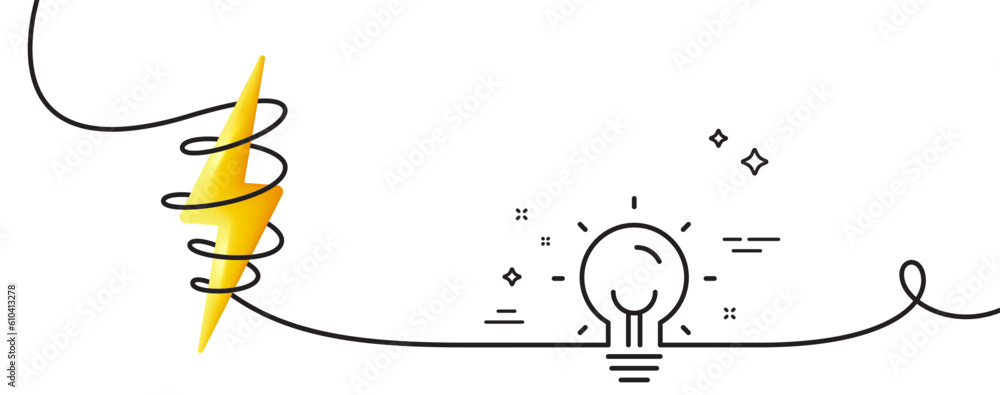 Poster energy line icon. continuous one line with curl. lightbulb sign. electric power symbol. energy singl
