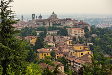 Fototapeta premium Aerial view of the Citta Alta (Upper town) in Bergamo, Italy