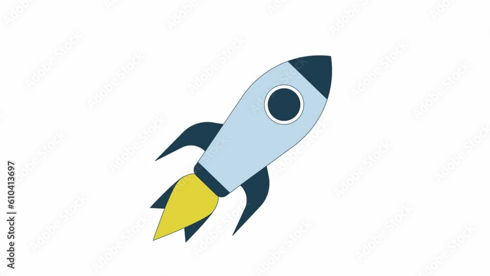 Poster rocket in flight animation. flat outline style icon 4k video footage for web design. space future is
