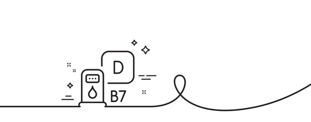 Diesel station line icon. Continuous one line with curl. Filling station sign. B7 liquid fuel symbol. Diesel station single outline ribbon. Loop curve pattern. Vector