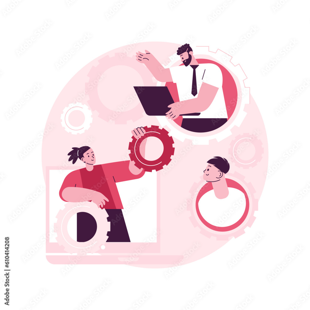 Poster dedicated team abstract concept vector illustration. remote programming company, software developmen