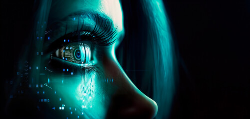 Futuristic AI Woman: The Evolution of AGI in a Digital World, Facial recognition, Artificial Intelligence, AI Generated