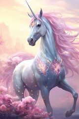 Naklejka na ściany i meble Magical cute unicorn Ai generative
