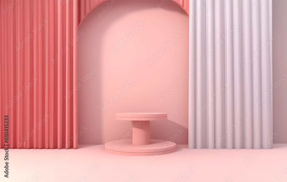 Poster abstract minimal concept. pastel multi colour background with podium, abstract geometric cube landsc