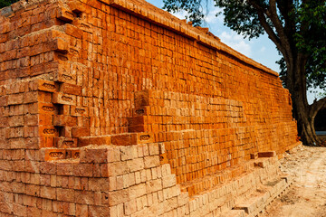 Red clay brick factory in Karnataka, India, Asia
