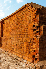 Red clay brick factory in Karnataka, India, Asia