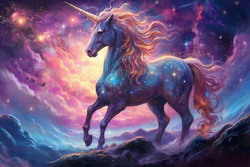 Naklejka na ściany i meble Magical cute unicorn Ai generative