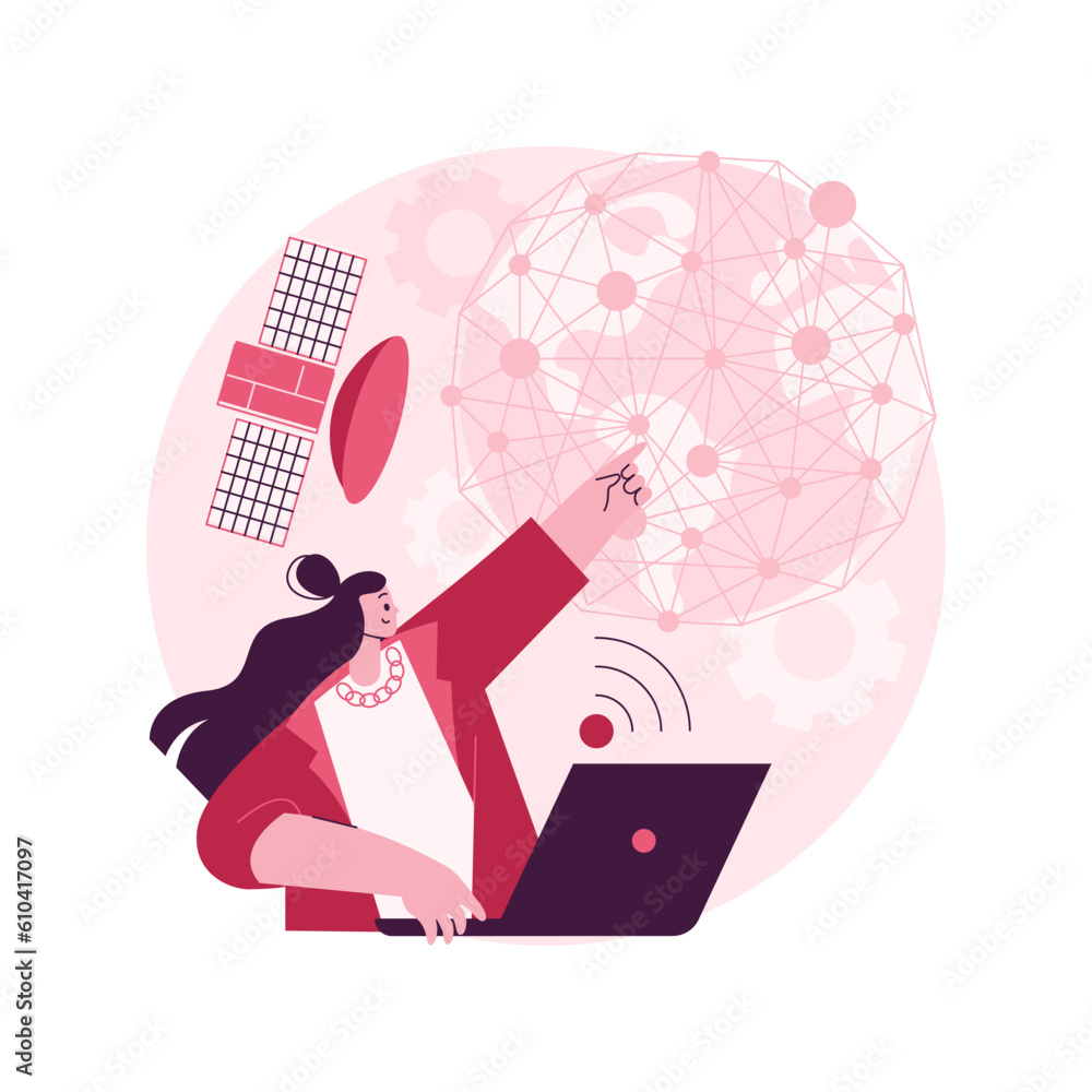 Poster global network connection abstract concept vector illustration. world device connection, global netw
