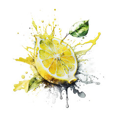 Watercolor lemon. Illustration AI Generative.