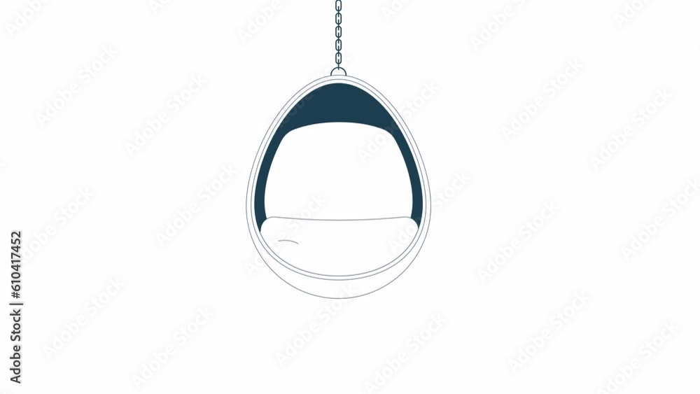 Poster animated hanging chair. flat outline style icon 4k video footage for web design. hammock seat isolat