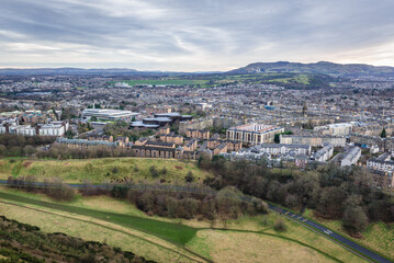 Fototapeta na wymiar View from Holyrood Park in Edinburgh city, Scotland