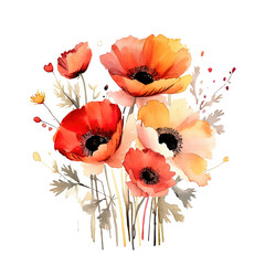 Watercolor poppy flower. Illustration AI Generative.