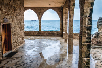 Terrace next to Our Lady of the Sea chapel in Batroun historical city, Lebanon