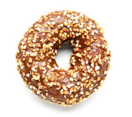 Sweet chocolate donut on white background
