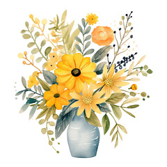 Watercolor flower bouquet. Illustration AI Generative.