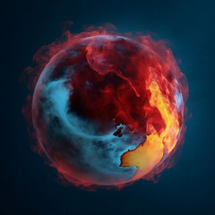 3d version of the earth, with smokey background, orange and indigo, vibrant illustrations, national geographic, photo light, cyan and magenta