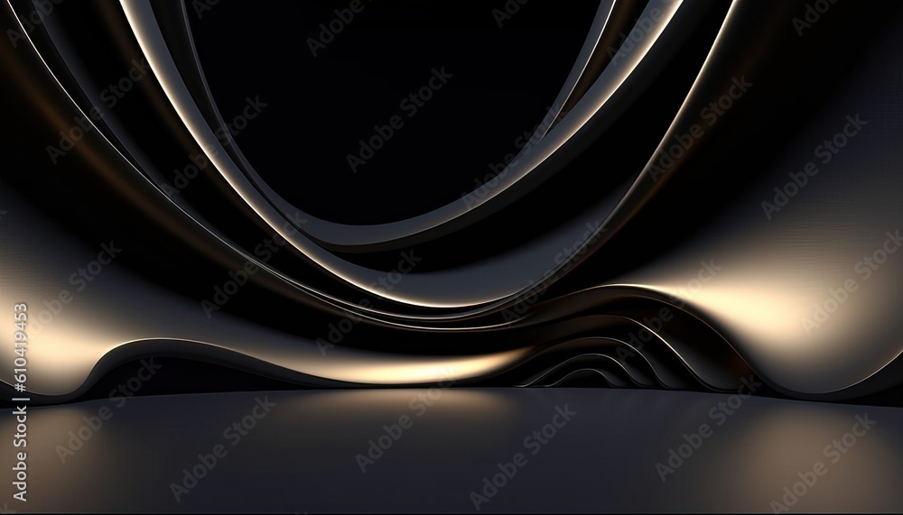 Poster beautiful black abstract luxury background with 3d texture of wavy lines with golden elements and sm