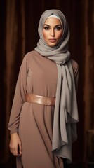 A full body shot of a muslim woman wearing hijab, arabic woman ai generative